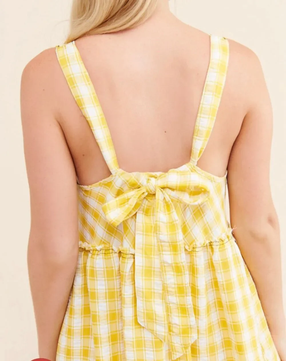 Free People Beach Club Maxi Dress yellow gingham tiered size M
